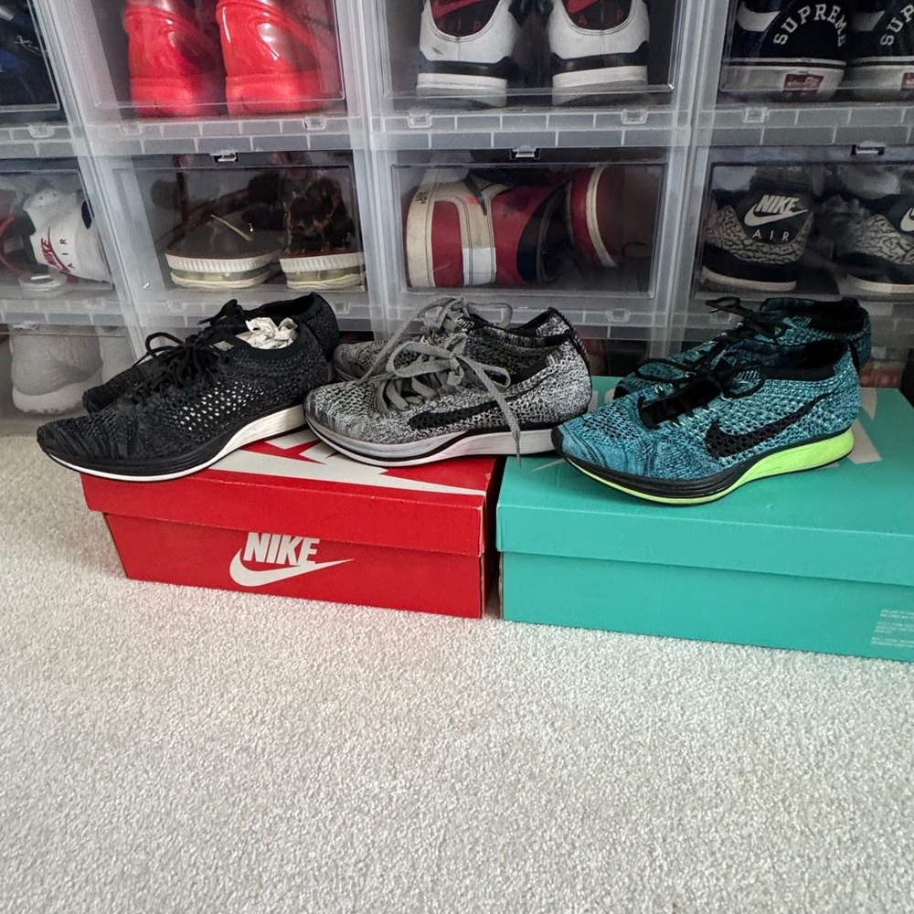 Nike Flyknit Racer Sneakers in Black, Gray, and Blue